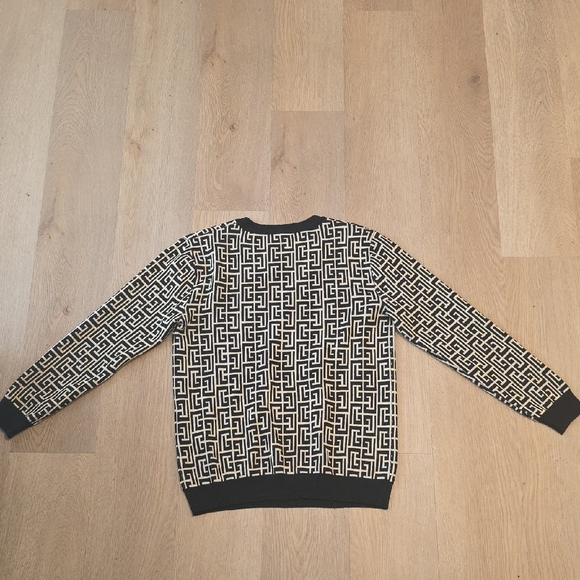 Balmain Black and White Geometric Crewneck Sweater - Picture 4 of 4